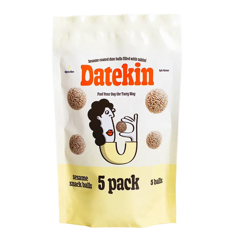 Datekin Sesame Coated Date Balls Filled with Tahini 5 Pack