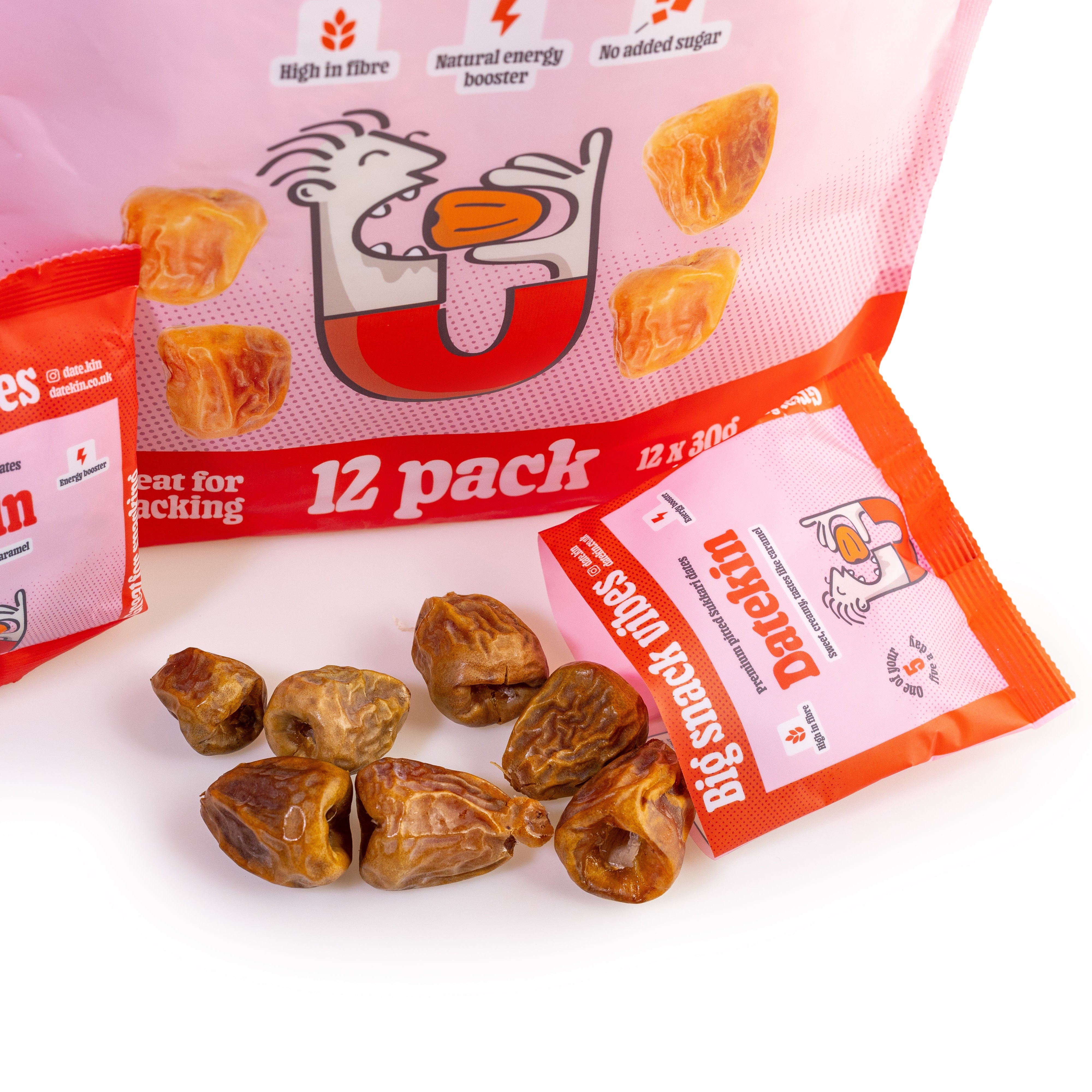 Datekin Sukkari Dates Family Bag (12 x 30g Packs) – Premium Soft Golden Dates | Healthy on-the-go Snacks | 100% Natural Superfood