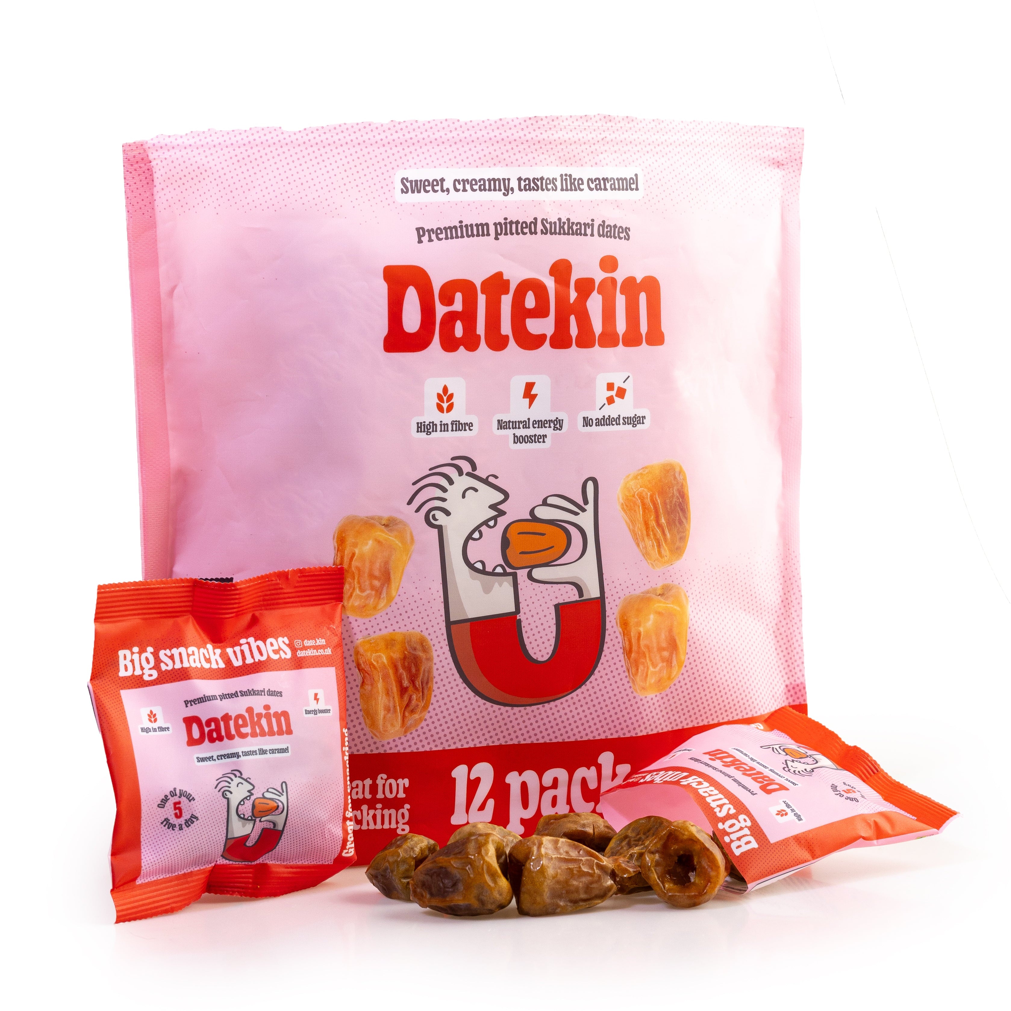 Datekin Sukkari Dates Family Bag (12 x 30g Packs) – Premium Soft Golden Dates | Healthy on-the-go Snacks | 100% Natural Superfood
