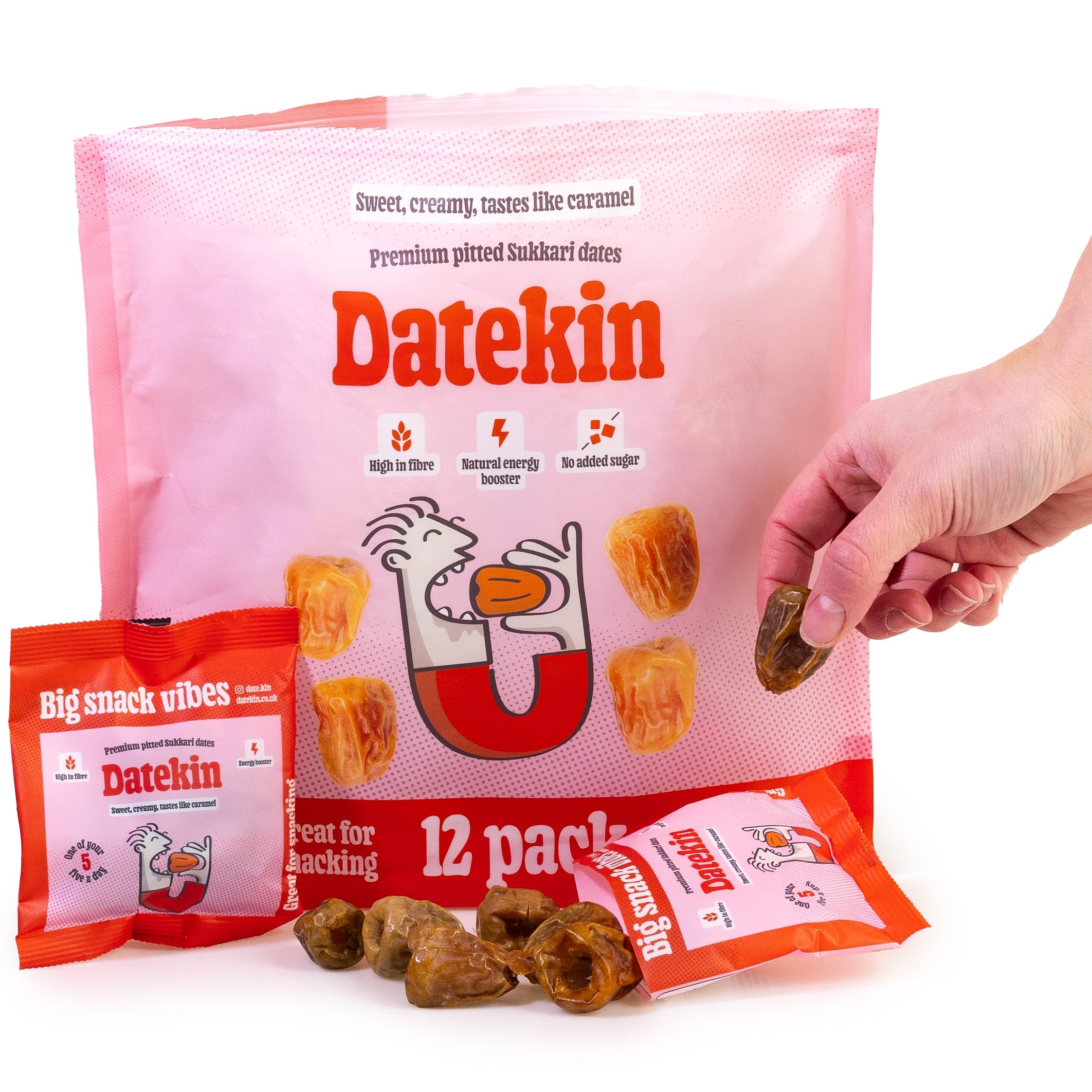 Datekin Sukkari Dates Family Bag (12 x 30g Packs) – Premium Soft Golden Dates | Healthy on-the-go Snacks | 100% Natural Superfood